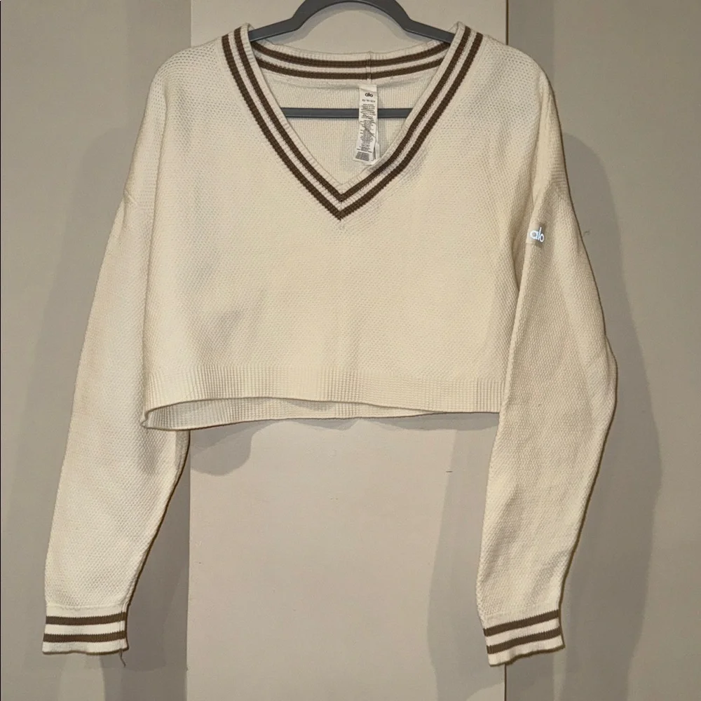 Alo Yoga Tennis Club Sweater Knit V Neck Pullover XS